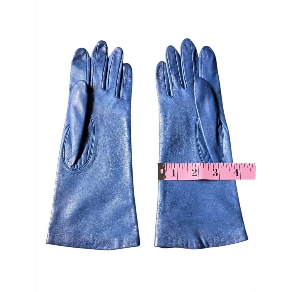 VTG Aris Leather Gloves Sz 7.5 Blue Lined Dress Gloves Soft Leather Classic - Picture 6 of 7